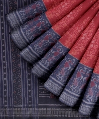 RED NAVY BLUE HANDLOOM COTTON SAREE