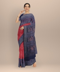 RED NAVY BLUE HANDLOOM COTTON SAREE