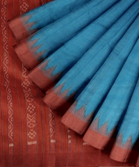 Sky Rust Tussar Silk Handloom Sambalpuri Saree