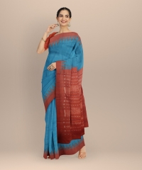 Sky Rust Tussar Silk Handloom Sambalpuri Saree