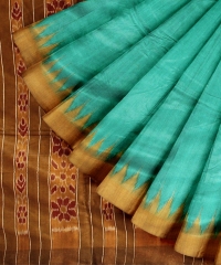 Green Mustard Tussar Silk Handloom Sambalpuri Saree