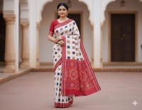WHITE RED HANDLOOM SAMBALPURI SAREE