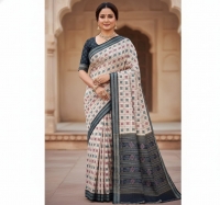 GRAY BLACK HANDLOOM SAMBALPURI SAREE