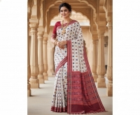 WHITE RED HANDLOOM SAMBALPURI SAREE