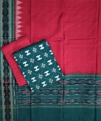 Green red colour handwoven cotton Suit Piece